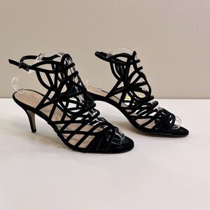 Vince Camuto Women’s Pelena Mid Heel Black Suede Cutout Dress Sandals Size 8.5M